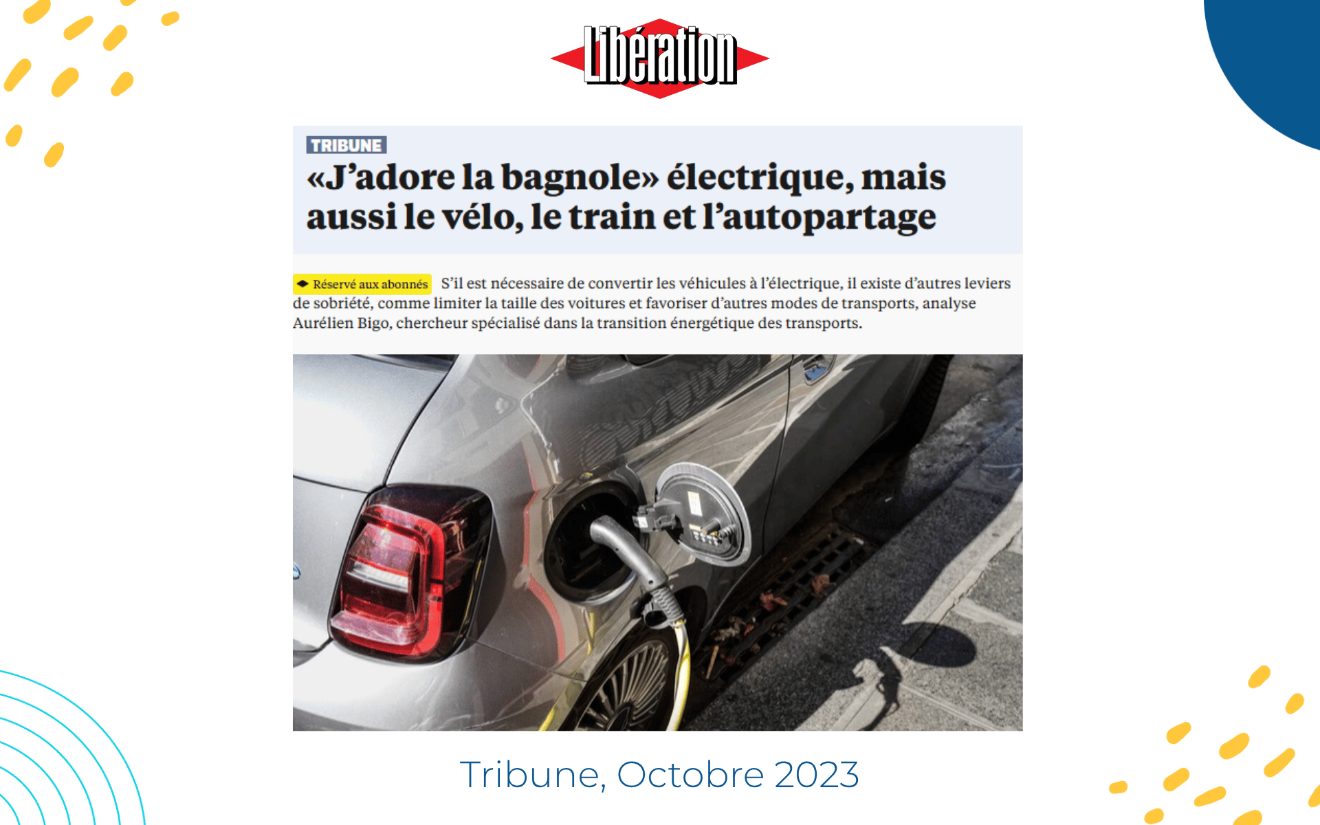 Tribune Libération : « J&rsquo;adore la bagnole »