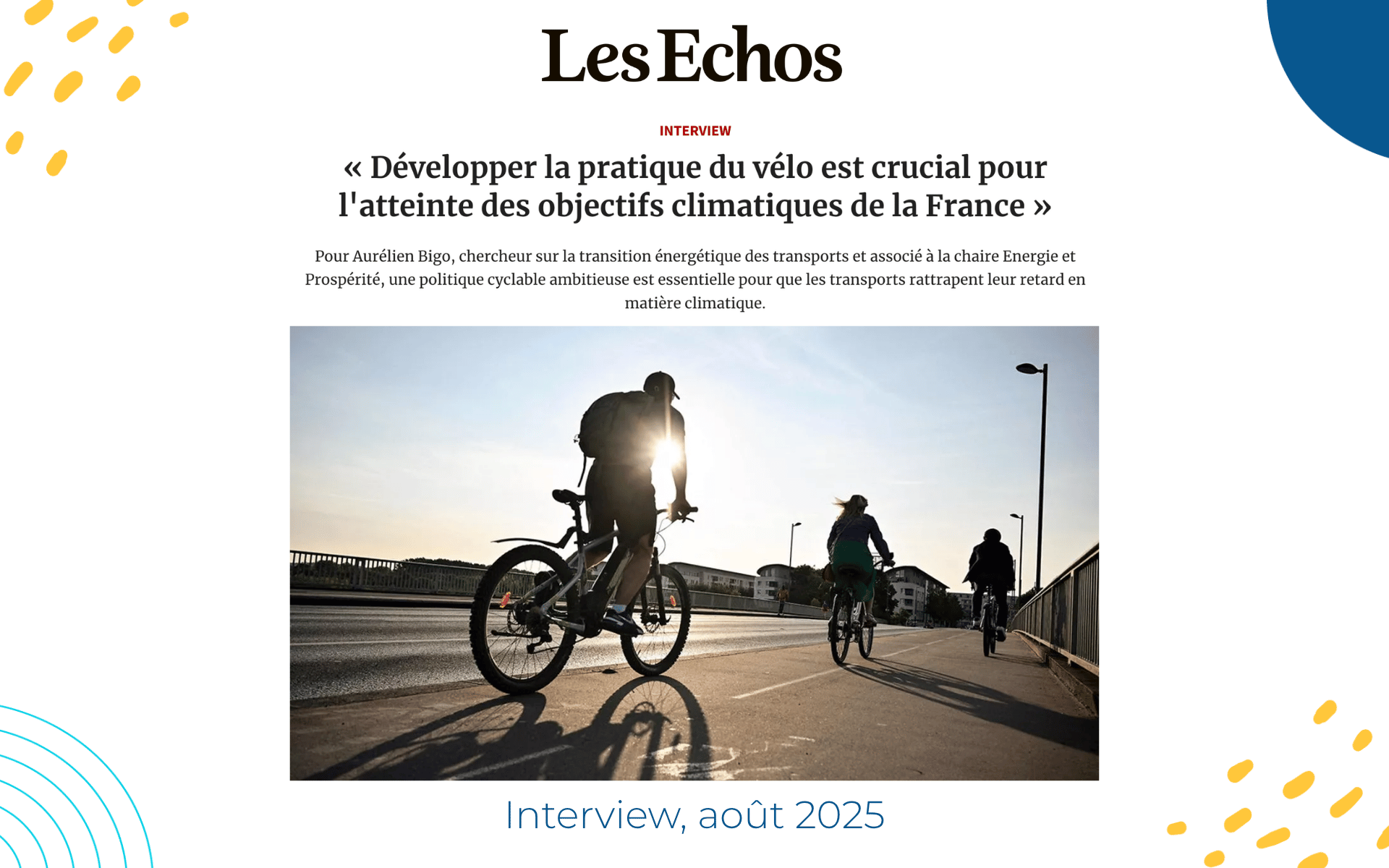 Interview : « Développer la pratique du vélo est crucial pour l&rsquo;atteinte des objectifs climatiques »